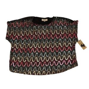 Maggie Lawrence 80s Sequin Zigzag Dolman Top‎ L Vintage